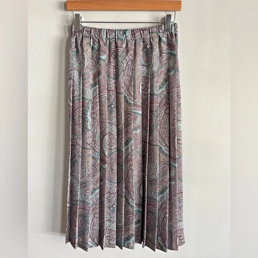Vintage Koret Petite Paisley Pleated Midi Skirt Boho Cottagecore Size 4